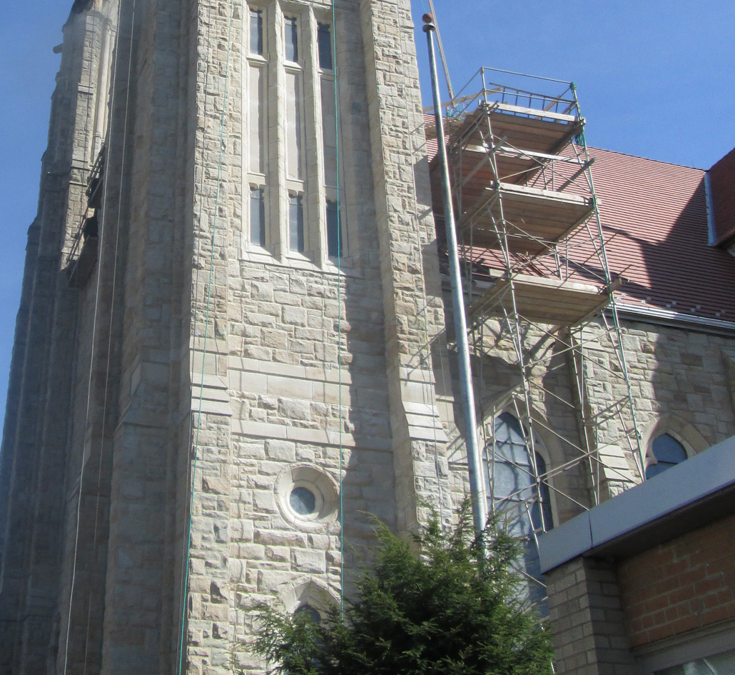 Close up of steeple repair